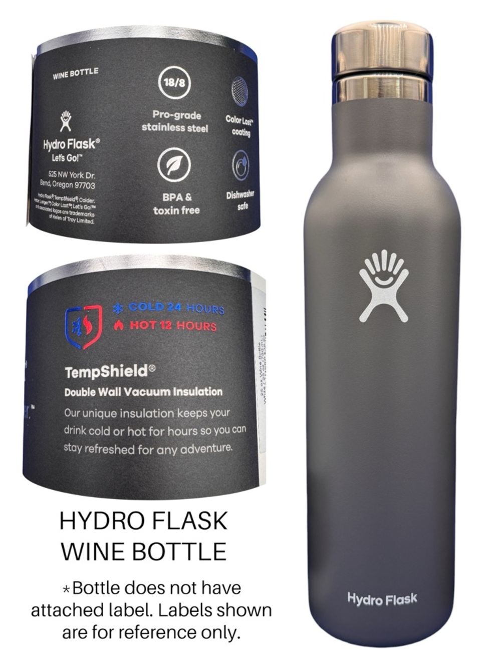 Hydro Flask 25 oz TempShield Insulated Wine Bottle Screw Cap Leak - Gray NWOT